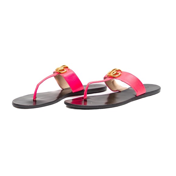 Gucci Women's Pink Leather T Strap Marmon GG Logo Thong Sandals – Size 40 EU / 9